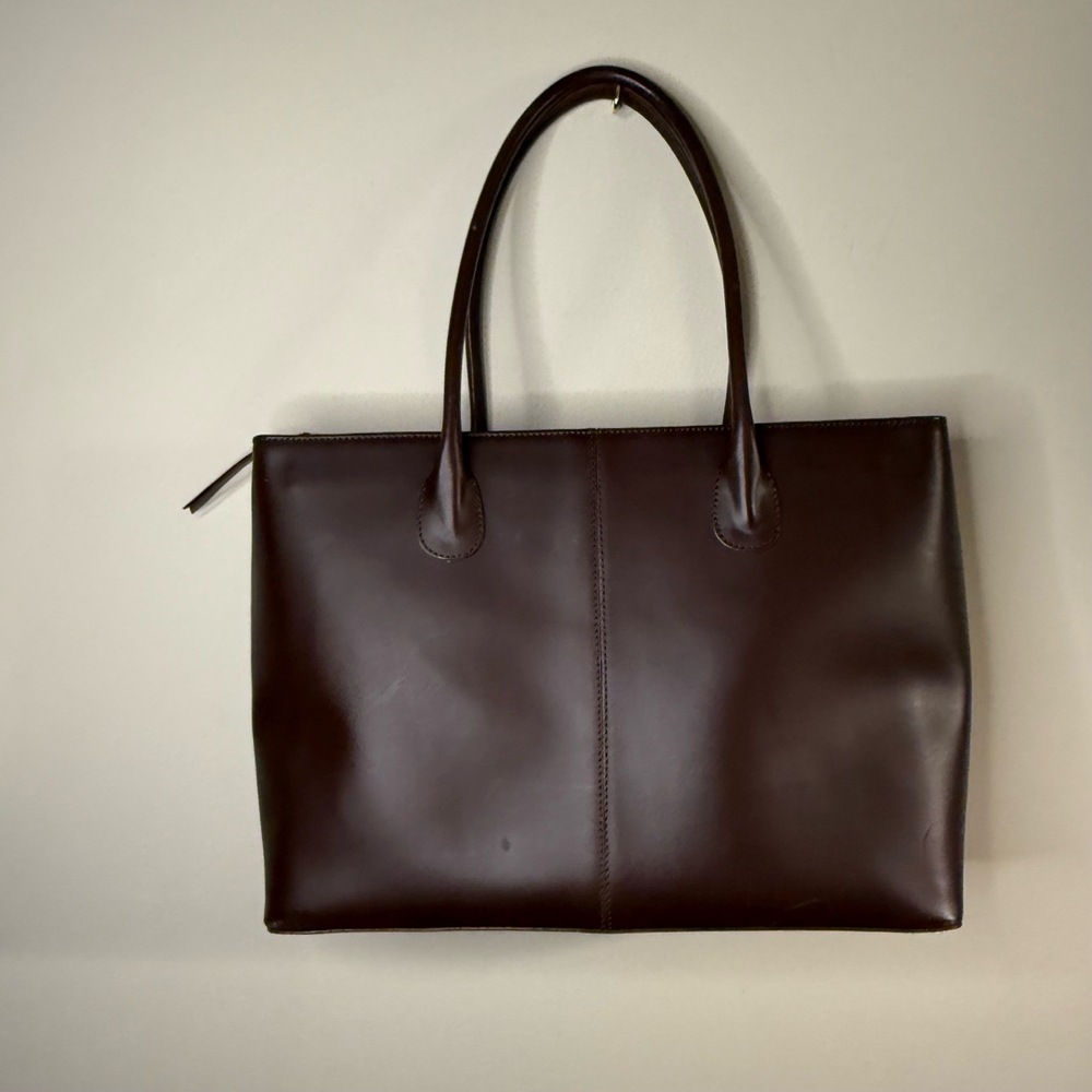Vintage Cristian Brown Leather Double Handle Tote Bag Italy